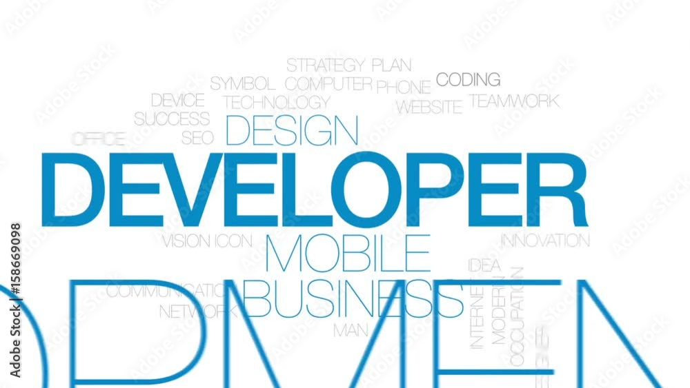 Poster developer animated word cloud, text design animation. kinetic typography.