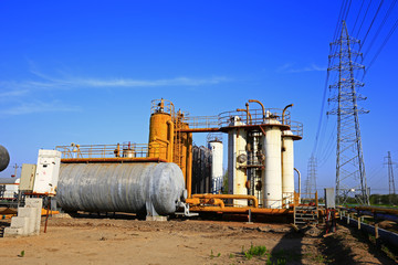 Fototapeta na wymiar Pipeline valves and industrial equipment