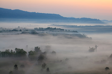 Fog in morning sunrise and road at Khao Takhian Ngo View Point at Khao-kho Phetchabun,Thailand