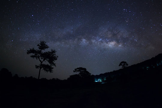 Milky Way at Phu Hin Rong Kla National Park,Phitsanulok Thailand.Long exposure photograph.with grain
