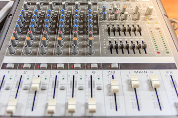 Sound music mixer control panel. Recording Studio. music concept, Shallow depth of field