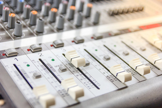 Sound music mixer control panel. Recording Studio. music concept, Shallow depth of field
