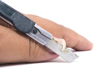 Closeup of a man cutting nails by rusty cutter