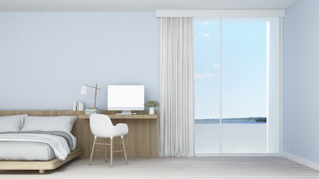 3D Rendering  interior bedroom space and view nature 