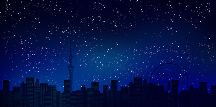 東京　スカイツリー　夜景　背景