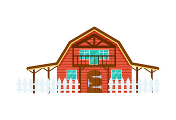 Cattle farm building vector illustration isolated on white background. Domestic animals and farming object in flat style.