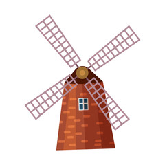 Traditional old windmill building vector illustration isolated on white background.