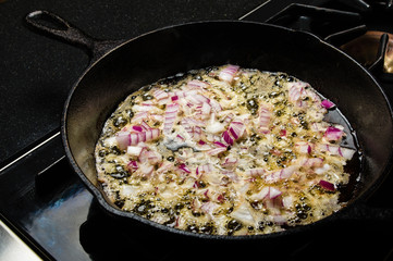 Carmelizing cut red onions