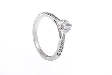 Silve Engagementr Ring with Swarovski Crystals on White Background