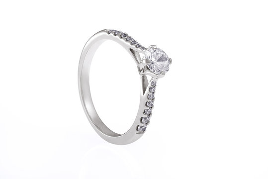 Silve Engagementr Ring with Swarovski Crystals on White Background