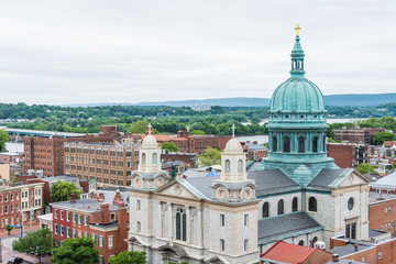 Fototapeta na wymiar Aerial of Historic downtown Harrisburg, Pennsylvania next to the capitol