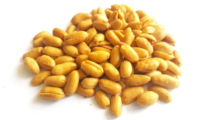 The salted peanuts on white background. The snack that cook for people eat relax motion.