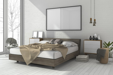 3d rendering vintage minimal mock up bedroom in scandinavian style