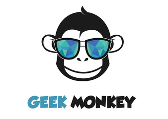 Geek Monkey With Beautiful Glasses Logo Design Template. Flat Style Design. Vector Illustration