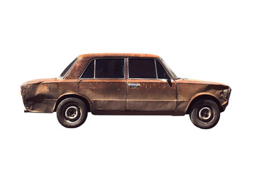 Old rusted torched car