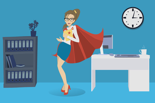 Efficient office worker, super employee women, business hours in company