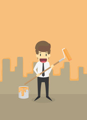 businessman painting the background on the wall.