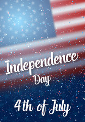 Illustration of Independence Day Vector Poster. Happy 4th of July USA Flag on Blue Background with Stars and Confetti