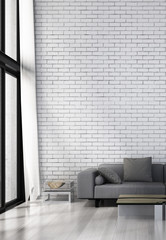 3D rendering interior design of lounge and living room and brick wall