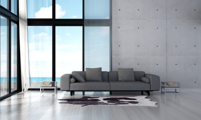 3D rendering interior design of lounge and living room and sea view