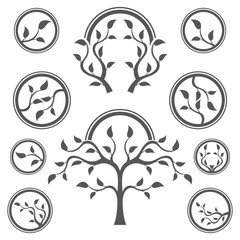 Set of abstract tree vector logo design template.