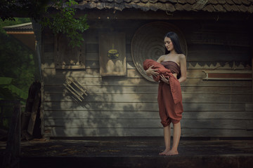 Legendary Thai ghost Mae Nak Phra Khanong,Mae Nak Phra Khanong stood carrying her baby,Thai Ghost...
