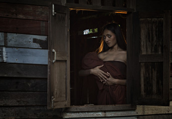 Legendary Thai ghost Mae Nak Phra Khanong,Mae Nak Phra Khanong stood carrying her baby,Thai Ghost...
