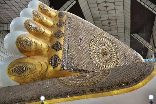 Buddha statue Buddha Footprint of Chauk htat gyi reclining buddha (sweet eye buddha), in yangon, myanmar