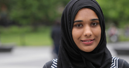 Young muslim woman wearing hijab face portrait smile