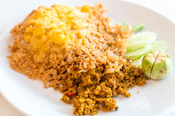 spicy curry mince pork with fried egg on top rice