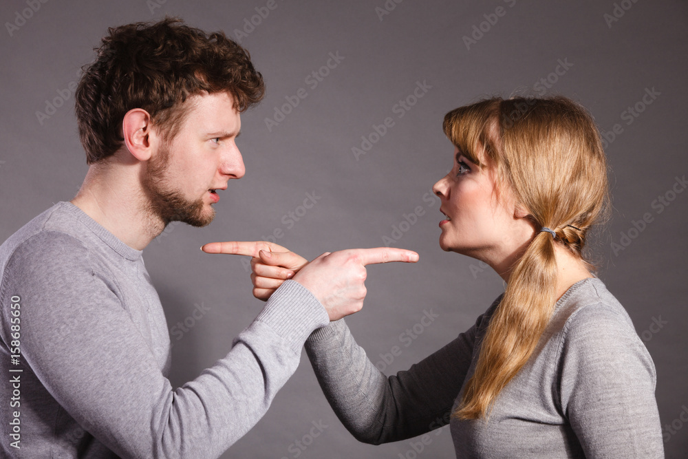 Wall mural people in fight. young couple arguing.