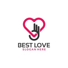 Best Love Logo Template with Hand Gesture vector illustration