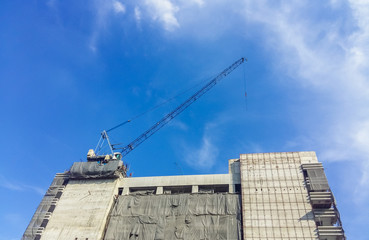 construction site and crane with blue sky