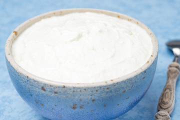 thick homemade natural yoghurt, close-up