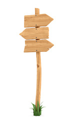 3d rendering of a wooden pole with some grass on it's base and three arrows on the top.