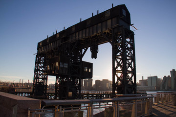 iconic gantries of Gantry State Park and fence under the shade
