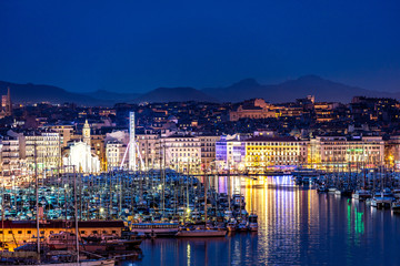 cityscape of Marseille with Vieux Port at night, Marseille, Provence