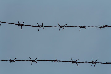 Barbed wire and sky background.