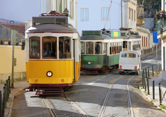 Fototapeta na wymiar The trams of Lisbon, Portugal
