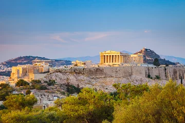 Foto op Canvas Uitzicht op de Akropolis bij zonsondergang, Athene, Griekenland © sborisov