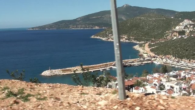 View from moving bus on Turkish seaside Kalkan