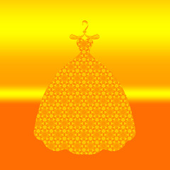Bright ball gown on a hanger
