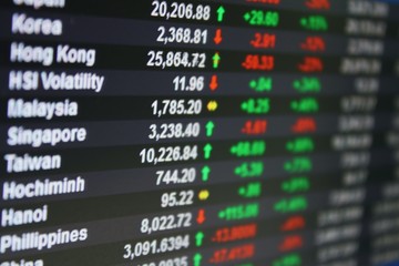 Business, finance or investment background concept : Display of Asia Pacific stock  exchange market data or chart on monitor