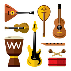 Vector Set of musical instruments. Flat style colorful Cartoon illustration.