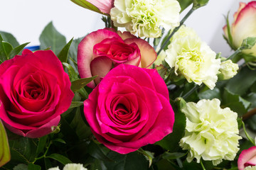 beautiful bouquet from fresh red roses and  anthurium