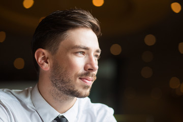 Closeup of Pensive Handsome Business Leader