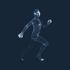 Fototapeta na wymiar Running Man. Vector Graphics Composed of Particles. 3D Model of Man. Human Body Model. Body Scanning. View of Human Body.
