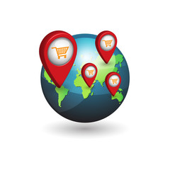 pin location Trolleys, shopping places on earth