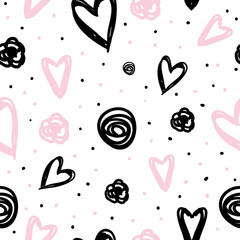 Valentine's day pattern with hand drawn heart