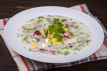 Cold vegetable soup on yogurt, sour-milk base - okroshka